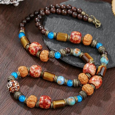 1PC Men's ethnic boho tiger eye stone beaded necklace for