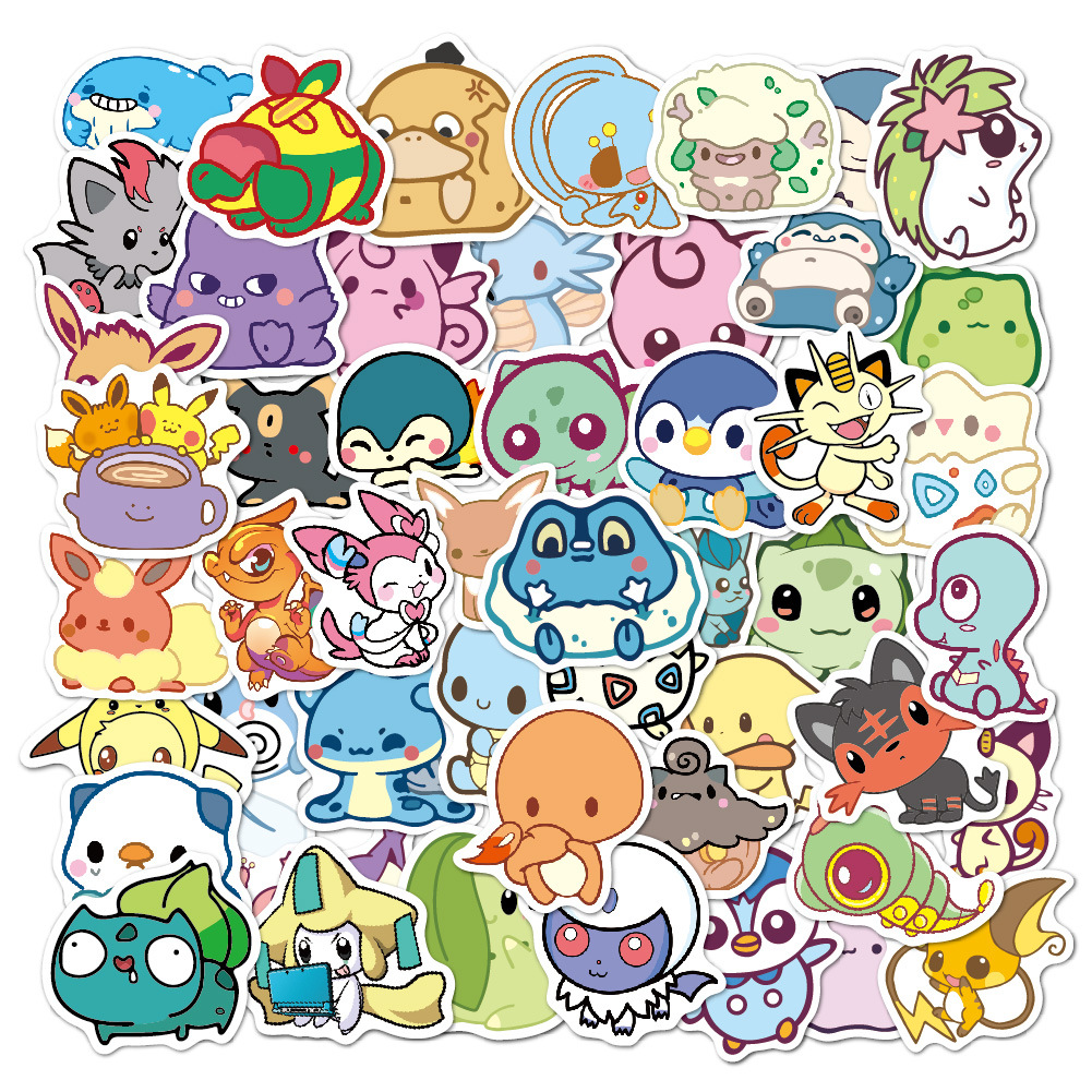 50pcs/100pcs Kawaii Pokemon Anime Figure Pikachu Stickers