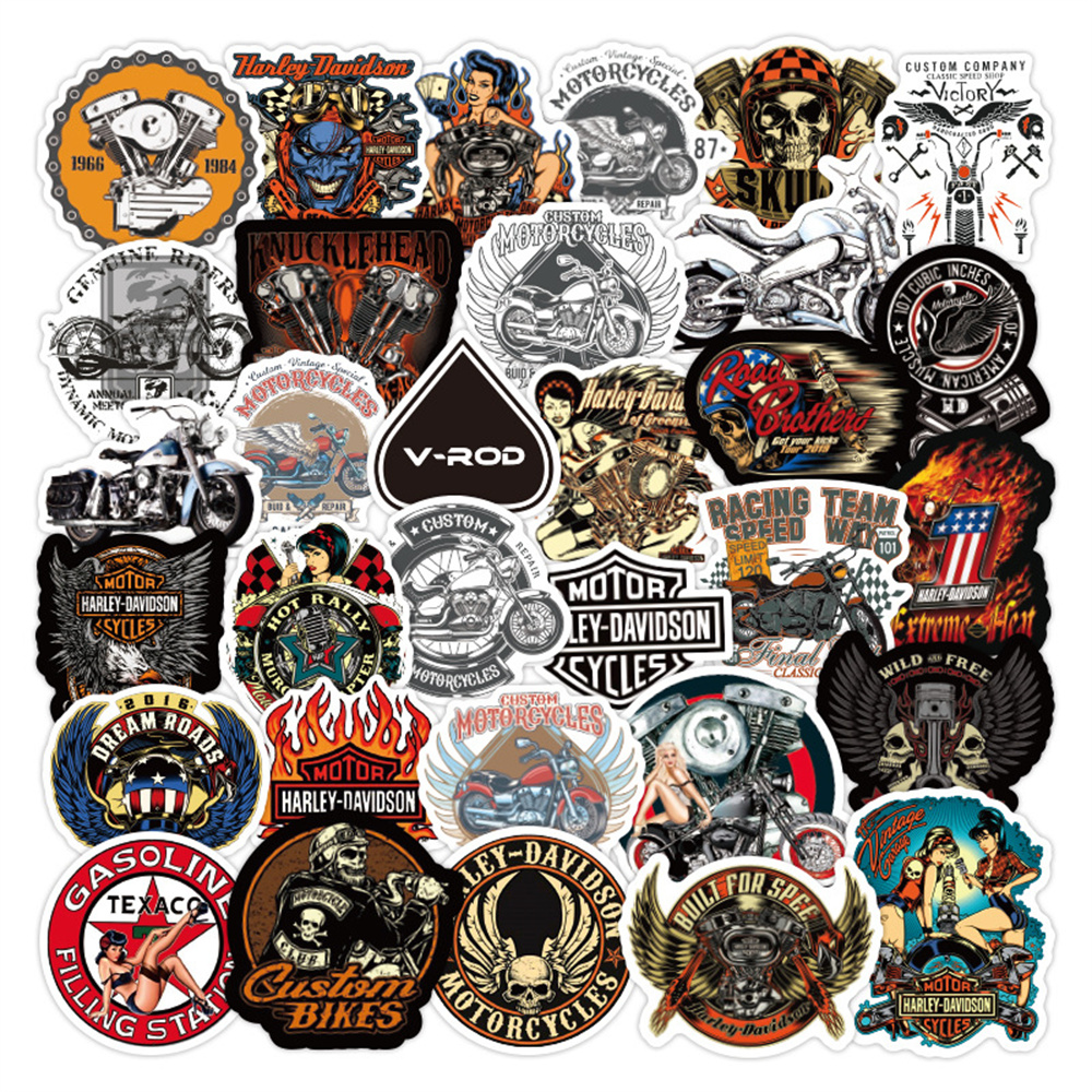 10/30/50PCS Retro Motorcycle Theme Graffiti Sticker Laptop