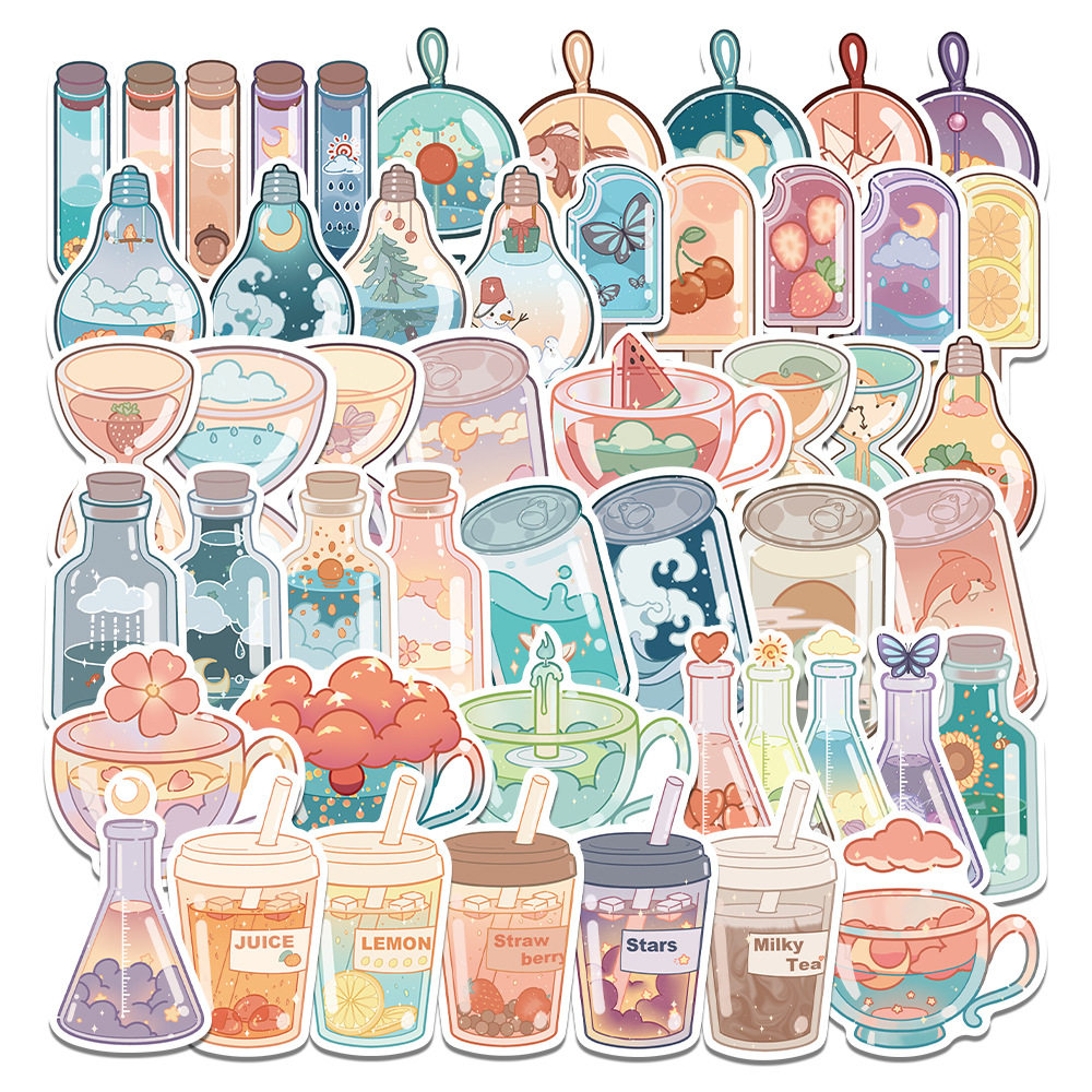 50pcs Cartoon Ins Cute Drink Graffiti Stickers Aesthetic