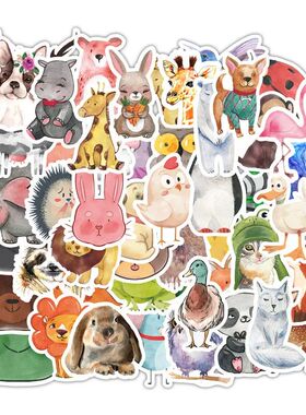 50PCS Cute Watercolor Animals Stickers For Waterproof Decal