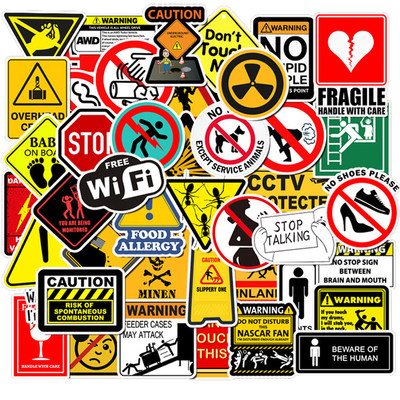 50PCS Warning Stickers Danger Banning Signs Reminder