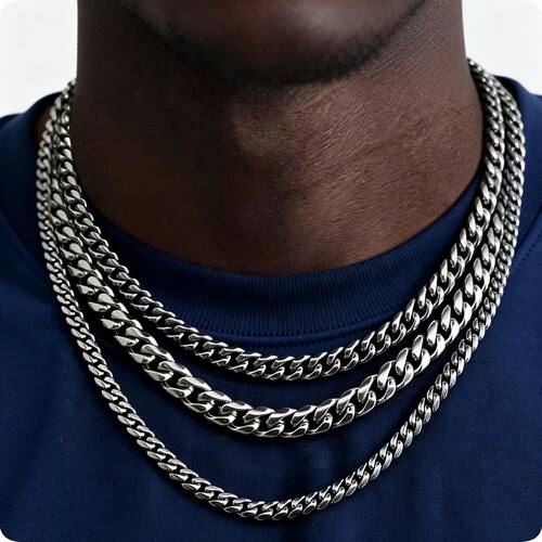 Chain Necklace for Men Boys,3/5/7mm Retro Grey Stainless