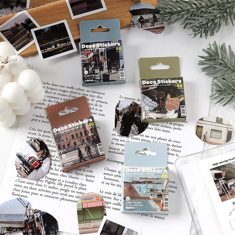 46Pcs/Pack Mountain And Sea Stickers Landscape Scrapbooking