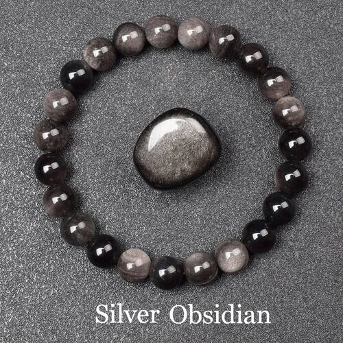 Natural Silver Color Obsidian Bracelet Men Women Original