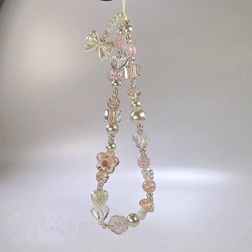 Cute Glass Bowknot Flower Bead Phone Strap Charm Chain Knot