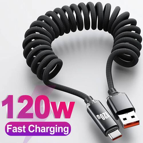 Sturdy Nylon Coiled USB C Cable 120W High-speed Quick
