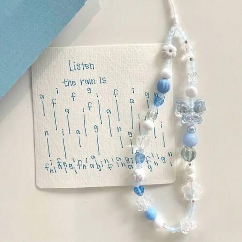 Blue Phone Charms Lanyard Cute Flower Butterfly Bead Strap