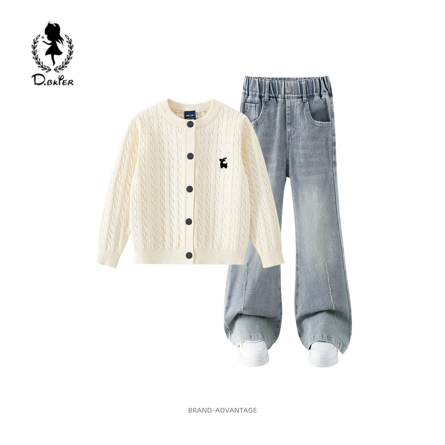 sesameclub女童开衫毛衣裤子套装