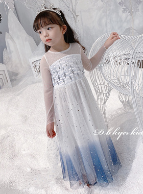 冰雪奇缘爱莎公主裙女童新款白色儿童艾莎elsa爱沙生日连衣裙子