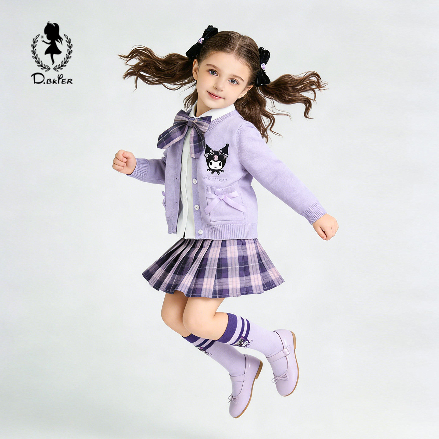 sesameclub女童春季套装库洛米衣服学院女孩jk裙子毛衣衬衫三件套