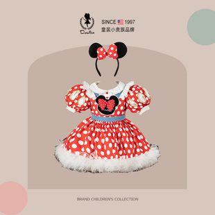 sesameclub女童公主裙红色儿童礼服生日连衣裙小童米妮裙子夏装