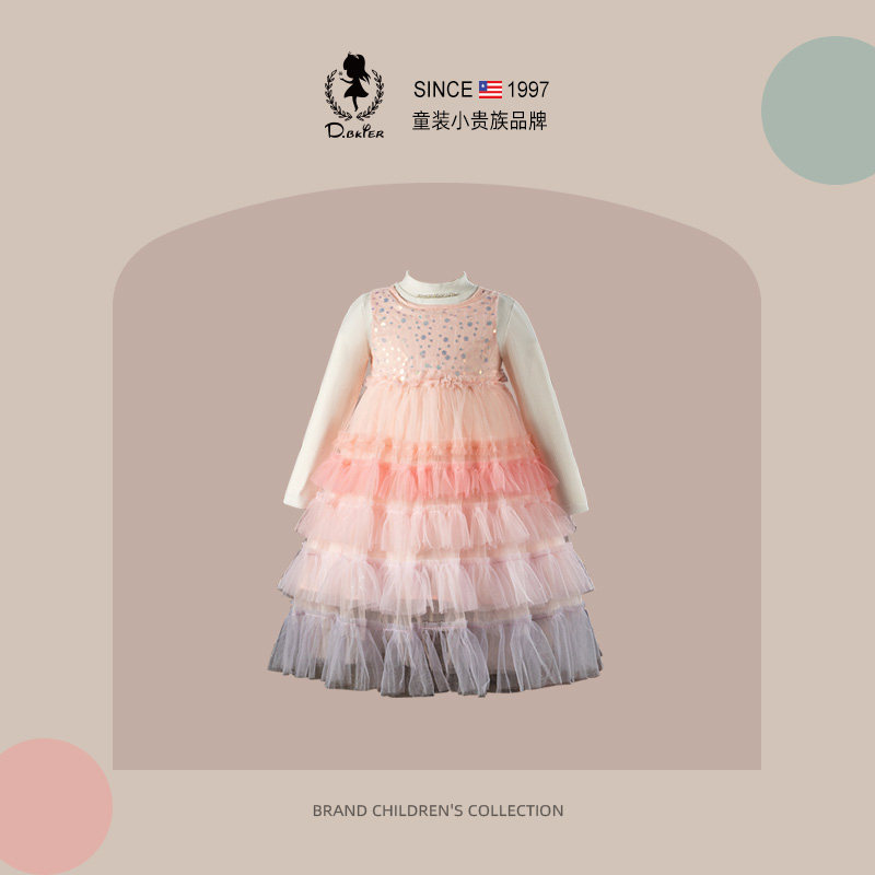 sesameclub女童公主裙春季女孩生日礼服日常可穿儿童蓬蓬蛋糕裙子