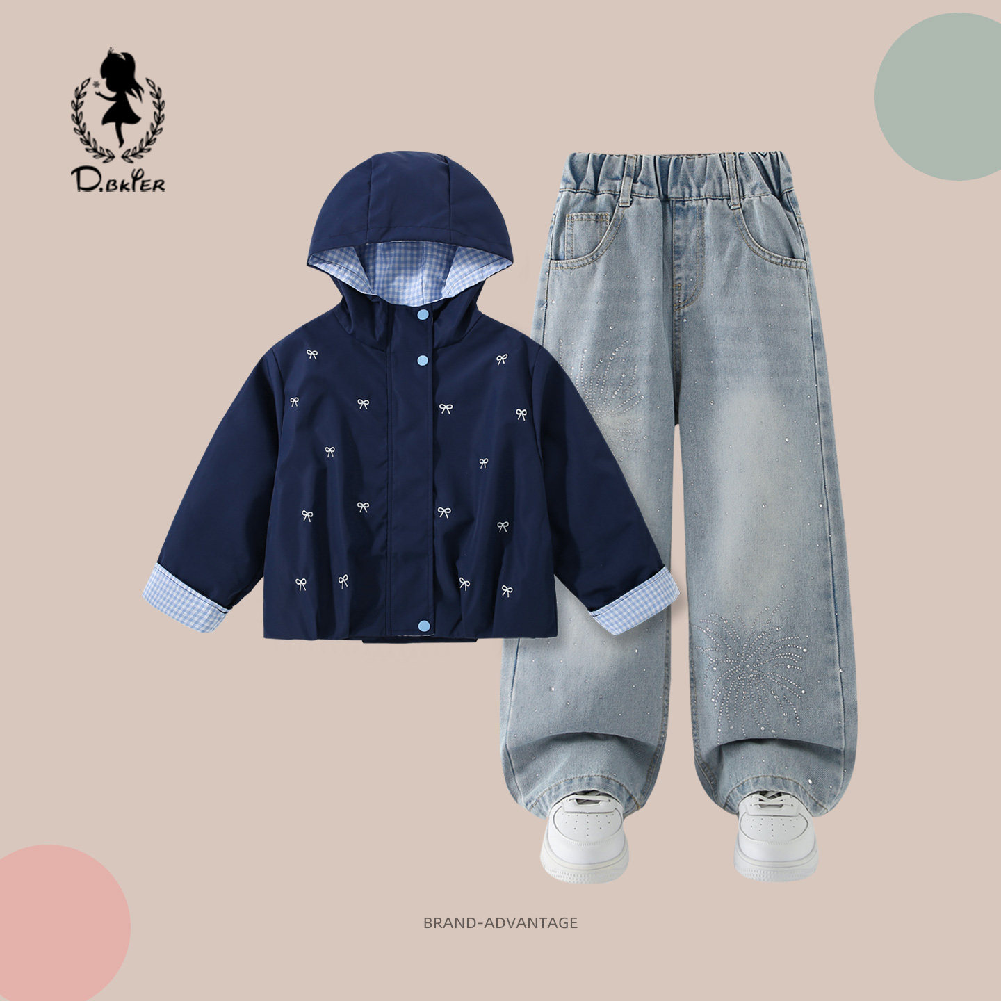 sesameclub女童外套牛仔裤套装