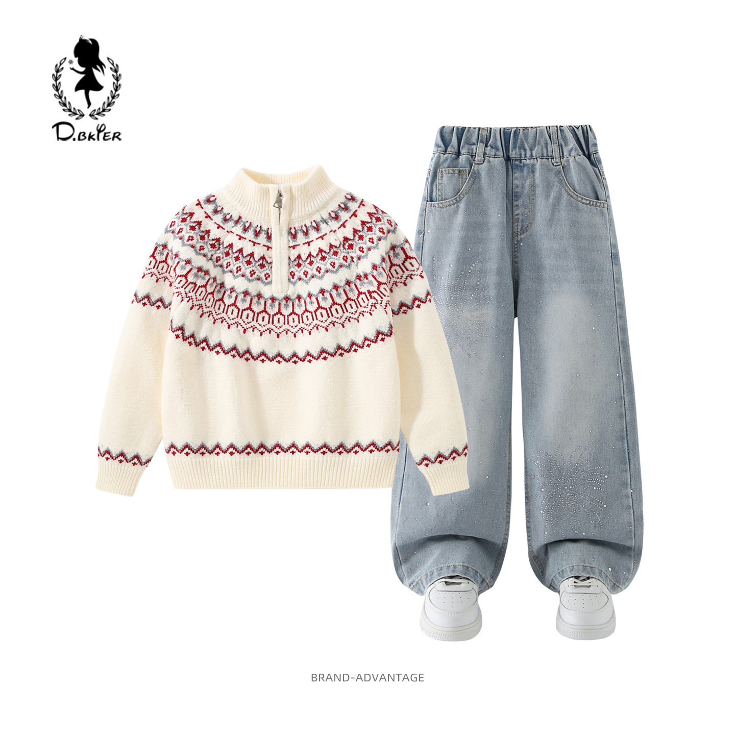sesameclub女童毛衣套装红色衣服