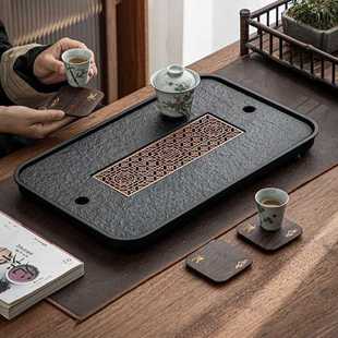 干泡台乌金石 轻奢家用仿乌金瓷石茶盘茶具茶盘小型茶台储水排水式