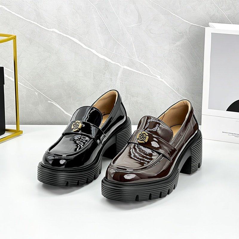 金扣山茶花漆皮亚光厚底内增高乐福鞋女单鞋小个子金玫瑰小皮鞋,女鞋,乐福鞋（豆豆鞋）,淘宝优惠券,粉丝福利购,淘宝优惠卷