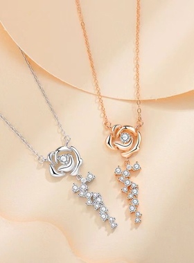 饰品个性网红小王子玫瑰花粉钻项链女款轻奢小众设计高级感锁骨链