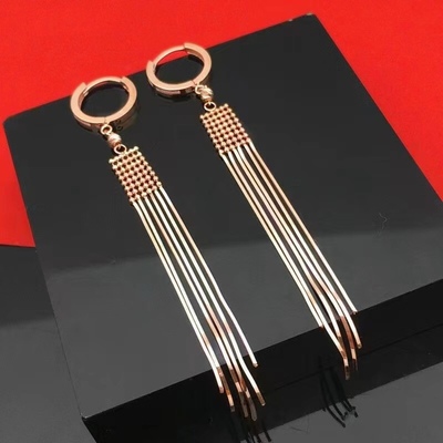 纯银S999耳环女镀18k玫瑰金流苏长款耳坠简约气质网红黄金色耳饰