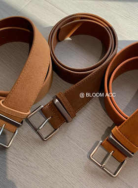 韩国流行秋冬新款复古磨砂绒面土棕黄色腰带二层牛皮真皮皮带裤带