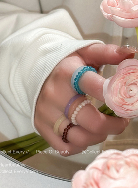 ins风韩国简约串珠叠戴戒指小清新百搭指环亚克力指戒食指戒