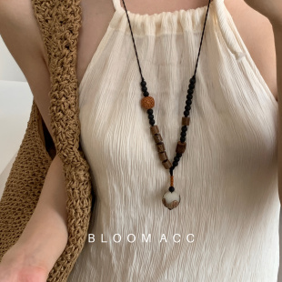 民族风松果白玉菩提平安扣吊坠项链女新中式 毛衣链 复古禅意长款