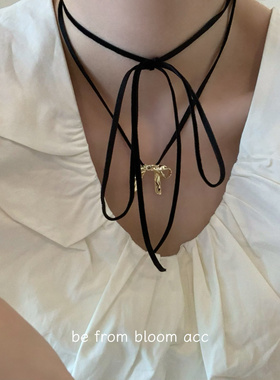 韩国金属蝴蝶结吊坠颈链气质领结锁骨链多戴法小众系绳项链女