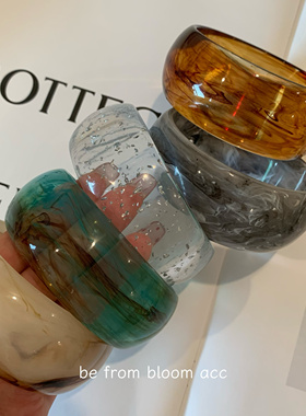 欧美文艺复古手镯圆形宽版树脂理石纹半透金箔夸张亚克力手饰