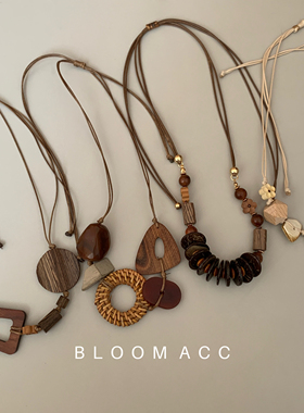 原创文艺复古民族风波西米亚短款项链木片夸张个性手工百搭锁骨链