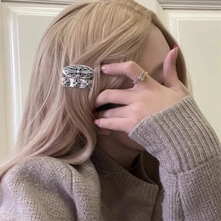 韩国ins冷淡风复古925银做旧发夹十字架边夹网红刘海夹脏脏银发卡