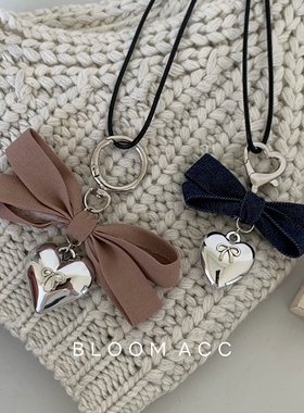 韩系简约爱心牛仔蝴蝶结挂件吊坠项链女百搭高级感毛衣链配饰潮