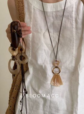 中式设计感几何树脂晕染吊坠长款项链女气质时尚潮流百搭毛衣链