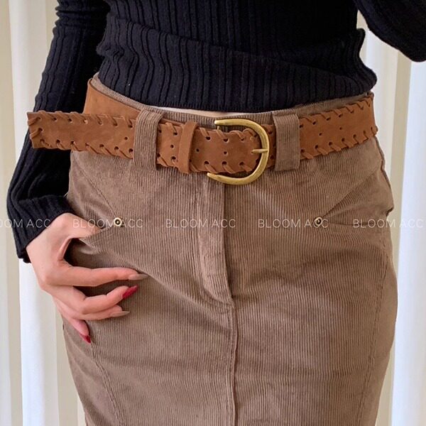 ins高级感美拉德棕色可可色仿麂皮绒皮缉线革腰带皮带裤带配饰带