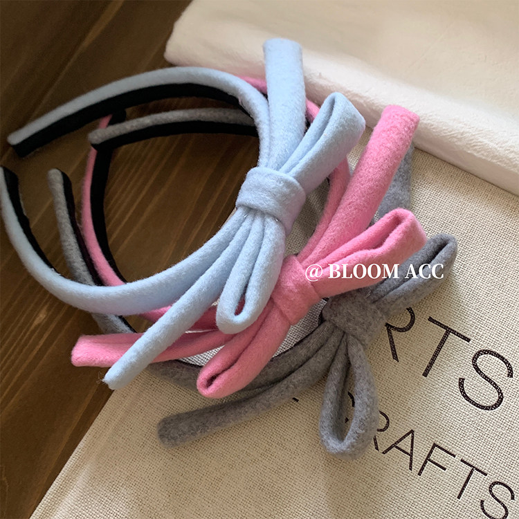 韩国东大门秋冬甜美可爱毛呢立体蝴蝶结发箍高颅顶发饰头箍