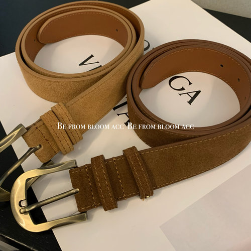 秋冬复古简约纯色棕色百搭腰带磨砂绒二层牛皮皮带高品质配饰带