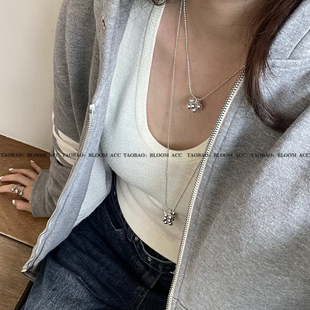 韩国荷静同款 葡萄串项链银色球圆形流苏颈链叠戴吊坠百搭毛衣链