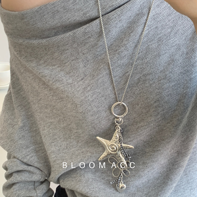 韩系甜酷冷淡风银色星星海星花朵吊坠项链小众亚文化百搭长款链
