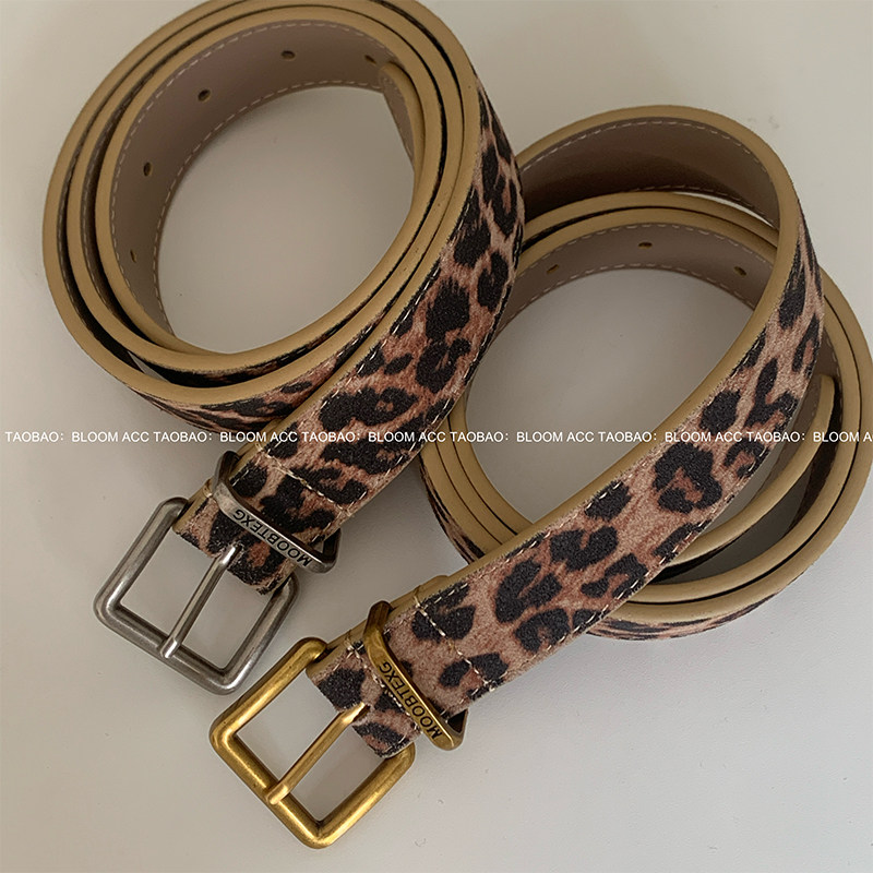 新款时尚ins博主风个性豹纹腰带二层牛皮真皮皮带休闲百搭裤带