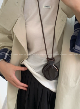 LEMA*同款项链音乐之镜长款皮绳镜子吊坠小众高级简约时尚毛衣链