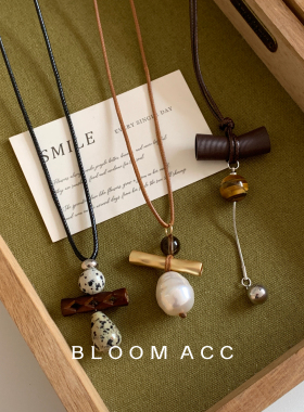 新款复古美拉德风虎眼石除号项链女高级感简约气质小众毛衣链配饰