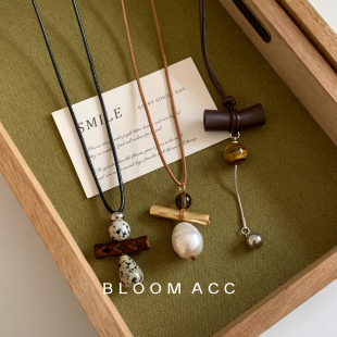 新款 复古美拉德风虎眼石除号项链女高级感简约气质小众毛衣链配饰