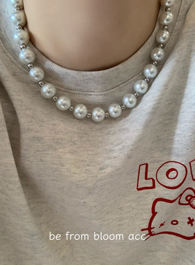 博主同款大颗珍珠项链法式百搭复古颈链拼接轻奢小众高级感锁骨链