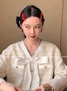 mona同款红色玫瑰花简约发夹时尚百搭醋酸鸭嘴夹个性小众刘海夹