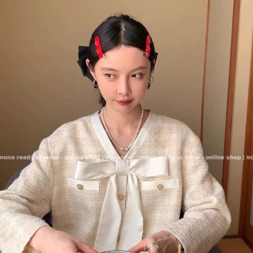 mona同款红色玫瑰花简约发夹时尚百搭醋酸鸭嘴夹个性小众刘海夹