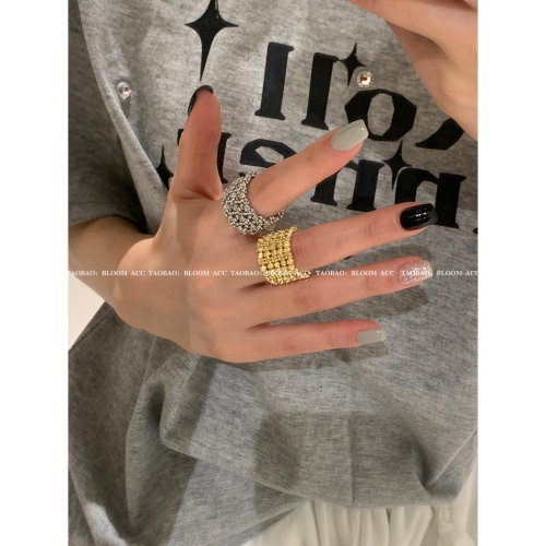 bling多层圆珠戒指ins风博主轻奢气质食指戒高级感百搭开口指环