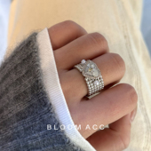 周也黄霄雲同款 蝴蝶星芒爱心珍珠滴油宽版 戒指开口食指戒配饰