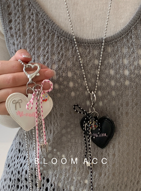 韩式ins风手编绳皮质字母爱心挂件项链miu系甜心长款毛衣链女