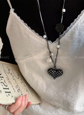 小众ins风波点爱心圆球吊坠项链甜酷休闲百搭长款毛衣链配饰链