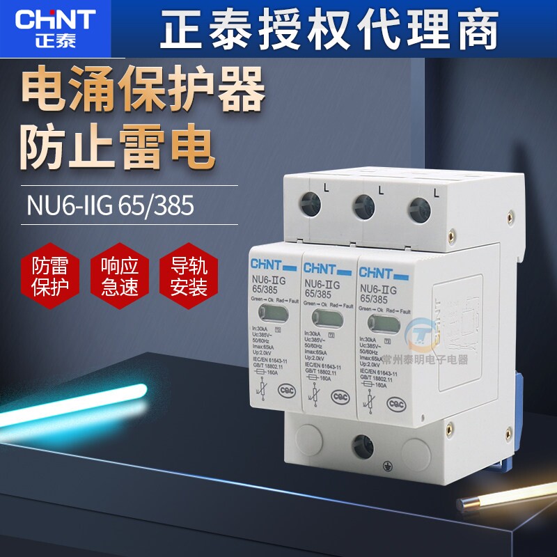 正泰浪涌保护器防雷电涌保护器 浪涌NU6-II 40kA/385V 275V 2P 4P