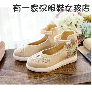新款老北京布鞋圆头内增高汉服鞋子女民族风绣花鞋搭配旗袍布鞋女